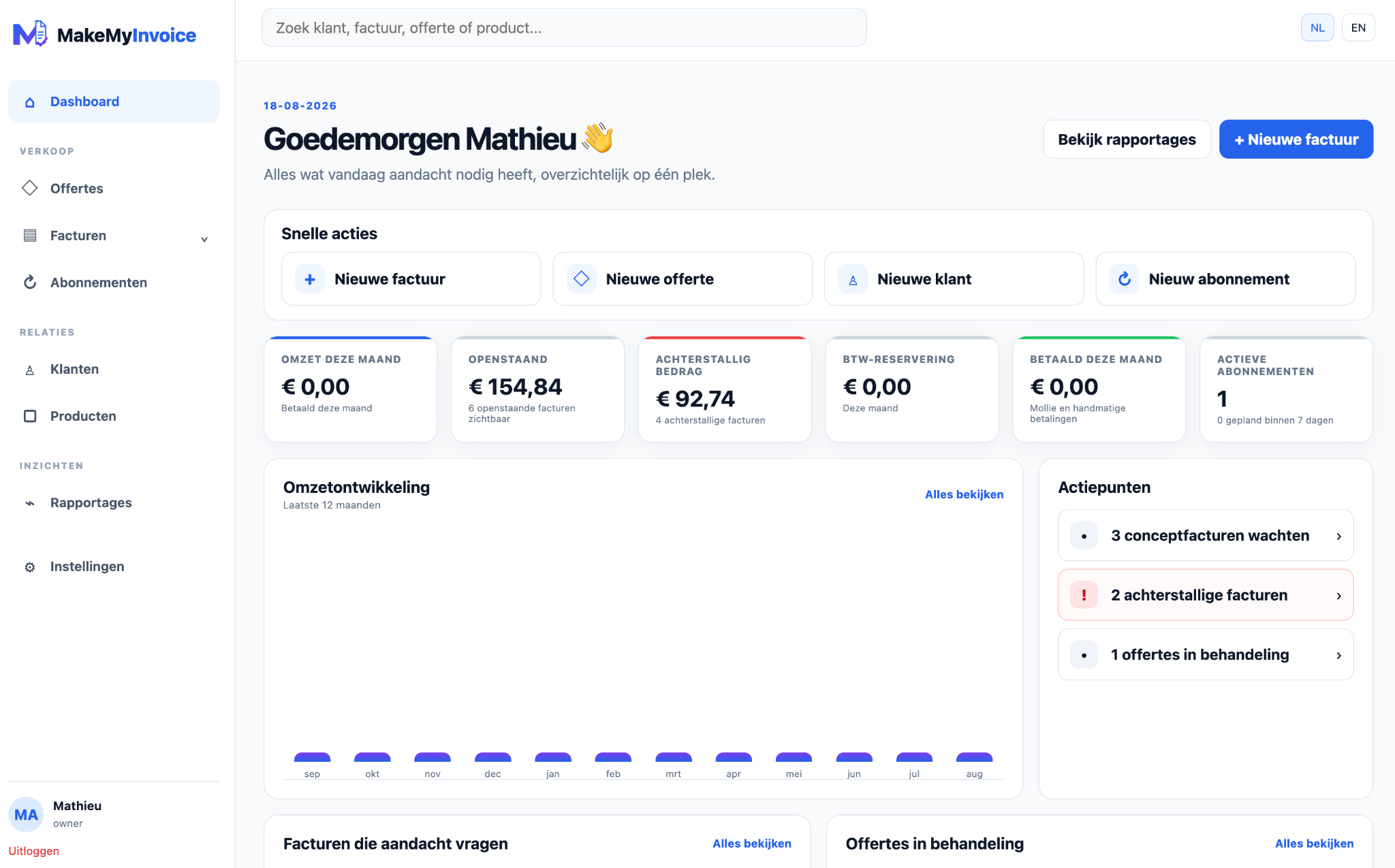 Screenshot van MakeMyInvoice