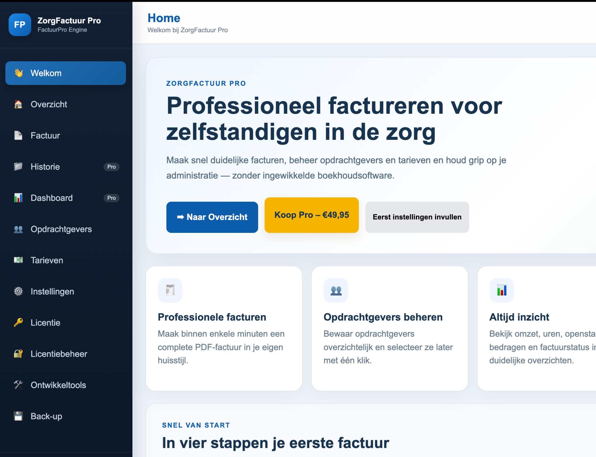 Screenshot van ZorgFactuurPro